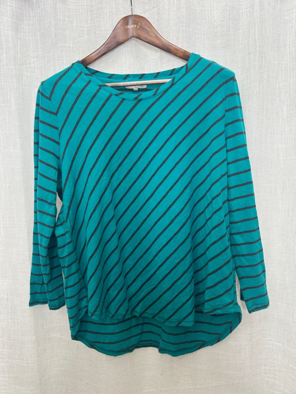 Escape By Habitat Clothes Teal & Black Diagonal Stripe Long Sleeve Top